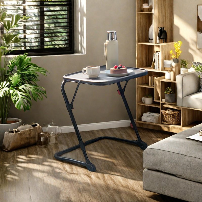 Homy Casa Folding End Table with Cup Holder, Compact Sofa Side Table for Small Spaces, Tucks Under Couch for Storage, Lightweight Snack Table for Living Room & Bedroom, Black (Set of 2)