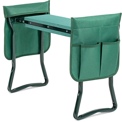iPower Upgraded Garden Kneeler and Seat, with Sturdy Soft EVA Foam Pad, 2 Tool Pouch, Hold 330lb, Portable Foldable Kneeling Bench, for Gardening, Fishing, Camping, Green