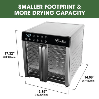 Excalibur Food Dehydrator 8-Tray for Jerky, Fruit, Vegetables, Herbs, Pet Treats, 7.2 Cu Ft Drying Space with Adjustable Temperature Control and 80 hour digital timer, 8-Tray, Stainless Steel