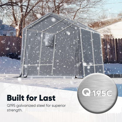 Quictent 8x12FT Long Storage Shed Kayak Shelter with Roll-Up Mesh Windows, Heavy Duty Portable Garage for Canoe, Boat, Tools Waterproof Storage Tent with Reinforced Frame, Sliver Gray