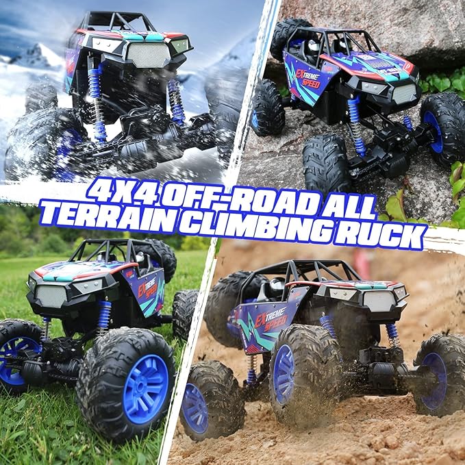DEERC Large 1:8 Scale Upgraded Monster Truck Remote Control Car for Adults Boys Off Road RC Cars with Realistic Sound 2.4Ghz 4WD Rock Crawler Toy All Terrain Climbing 2 Batteries for 80 Min Play