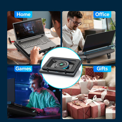 llano Laptop Cooling Pad, Gaming Laptop Cooler with Powerful Turbo Cooling Fan(5.5inch Diameter), Infinitely Variable Speed, Touch Control, 3-Port USB A, Sealed Foam for Fast Cooling Laptop 15.6-21in