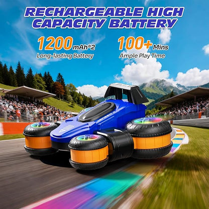 High Speed Remote Control Drift Car for Kids 360 Degree Rotating Deformation Stunt RC Cars for Boys and Girls Ages 3-16 4WD Drift RC Stunt Car with Light for Christmas Birthday Party Gifts (Blue)