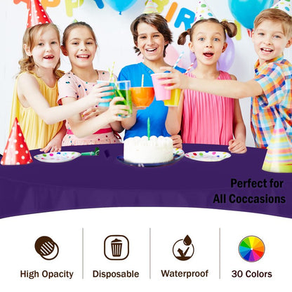 Exquisite Party Solids 6-Pack Premium Plastic Tablecloth 84in. Round Plastic Table Cover - Purple