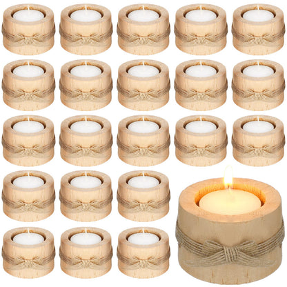 Wooden Tealight Candle Holder and Candles Handmade Votive Tea Light Candles for Rustic Wedding Baby Shower Favors Party Table Centerpieces Birthday Decoration (50 Pcs)