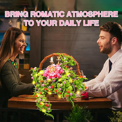 Flower Bouquet Building Set Flowers Basket Bonsai Plants with Light Botanical Collection Wall Decor Creative Building Toy Gift for Adults (691 PCS)