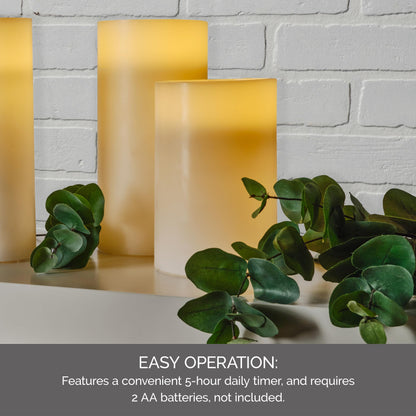 Mikasa 4x6 Inch White LED Pillar Candle with Flickering Flame - Real Wax Battery Operated Candle with Timer, Flameless Candle for Home Decor, Weddings, Holidays and Seasonal Displays