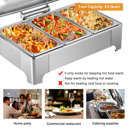 YMJOINMX Electric Chafing Dishes Buffet Set 3 Pan 9.5 Quart Food Servers and Warmers with Cover Adjustable Temperature Stainless Steel Warming Tray Set