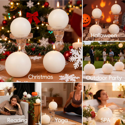 3 Inch Green Round Ball Candles,Elegant Round Pillar Candles,Hand-Poured Natural Soy Candles,26 H Long Burning Time-Dripless Smokeless Candle Dinner Table,for Wedding,Christmas Home Decor 4 Pack