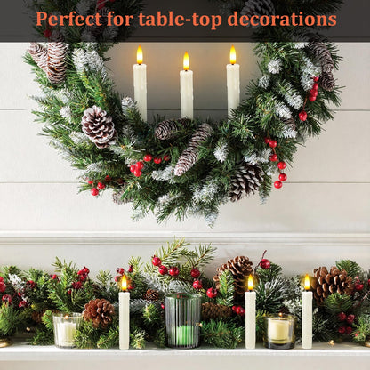 IMAGE 12Pcs LED Taper Candles Light Set 5.3 inches Dripping Flameless 3D Wick Ivory Candles with Clip-on Christmas Tree Design, 10-Key Remote with Timer, Warm White Light Battery Operated for Decor