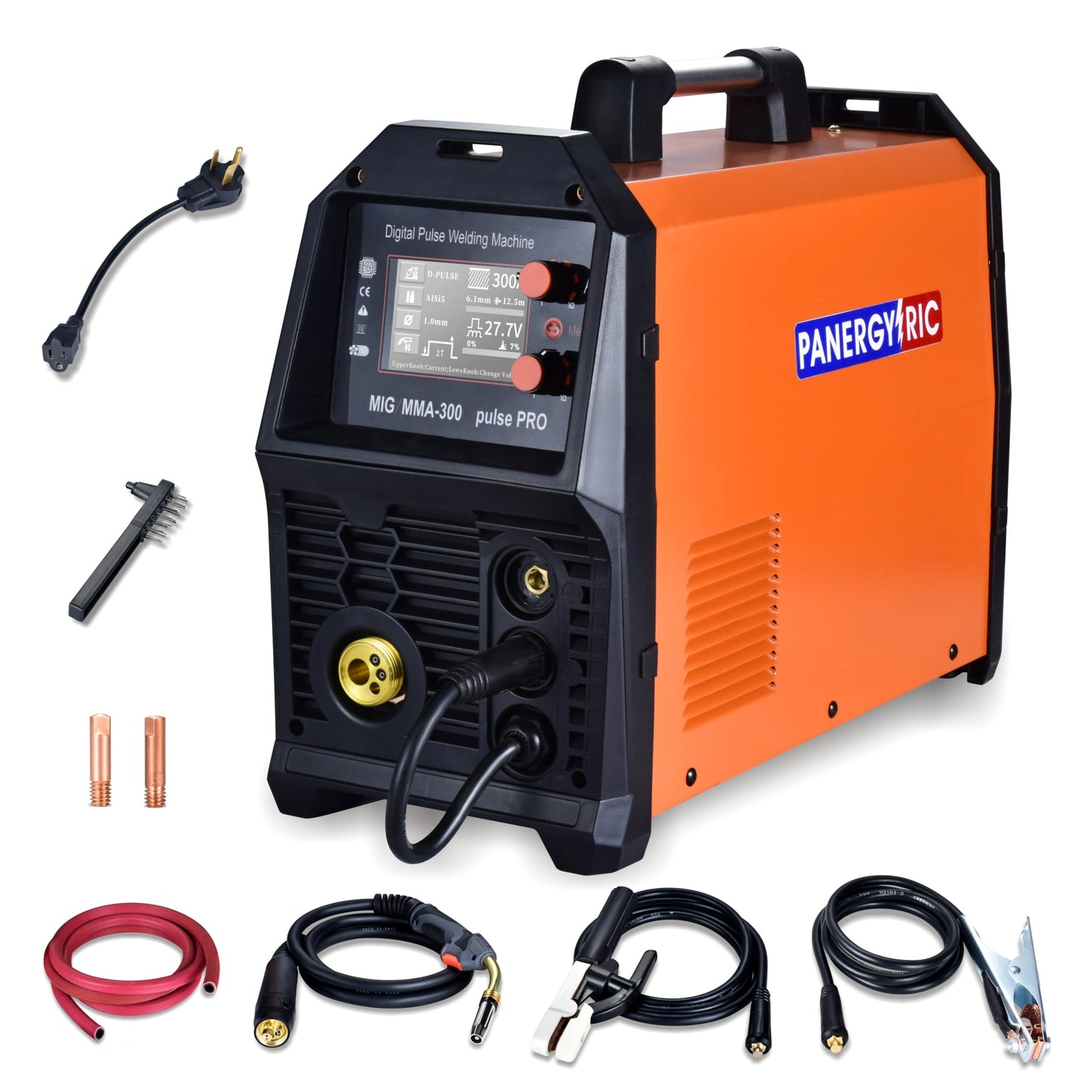 PANERGYRIC Aluminum MIG Welder with Dipulse 300A 110V/220V Dual Voltage 5 in 1 Multifunctional Welding Machine Gas/Gasless Flux MIG/Pulse MIG/Lift TIG/Stick with LCD Digital Display
