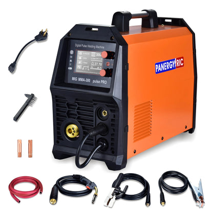 PANERGYRIC Aluminum MIG Welder with Dipulse 300A 110V/220V Dual Voltage 5 in 1 Multifunctional Welding Machine Gas/Gasless Flux MIG/Pulse MIG/Lift TIG/Stick with LCD Digital Display