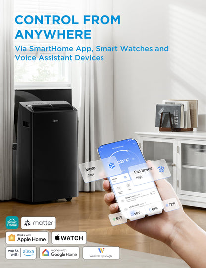 Midea Duo 14,000 BTU (12,000 BTU SACC) High Efficiency Inverter, Ultra Quiet Portable Air Conditioner, Cools up to 550 Sq.Ft., Works with Alexa/Google Assistant, Includes Remote & Window Kit, 2026 New