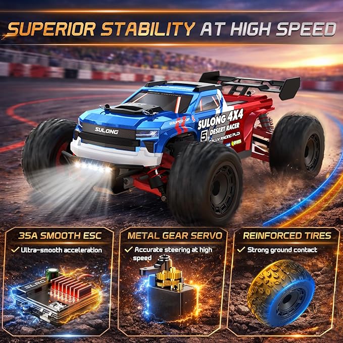 Scientoy 1/16 RC Cars 45 KPH 4WD All Terrain RC Truck Offroad High Speed Remote Control Car with 2 Batteries 60 Min Runtime Hobby Grade RC Vehicle for Teens &amp Adults