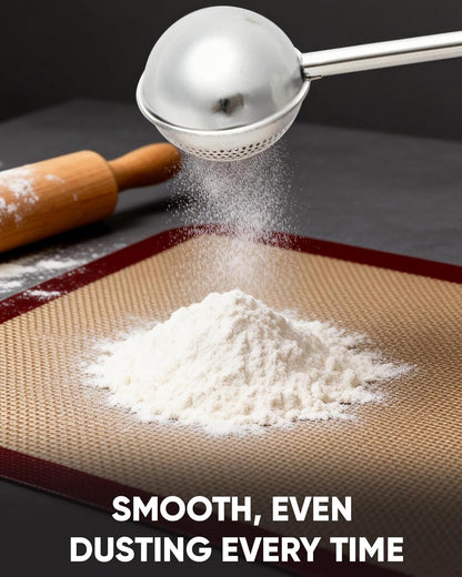 Skiennix Flour Duster - Stainless Steel Sifter with One-Handed Spring Handle | Fine Mesh for Even Sprinkling