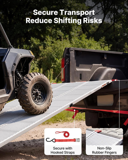 VEVOR Aluminum Trailer Ramps, 76 x 54 in Tri-Folding Truck Ramps with Straps & Non-Slip Rubber Fingers, 1500LBS Capacity ATV Loading Ramps for Pickup Trucks, Motorcycles, Lawn Mowers, Tractors, Carts