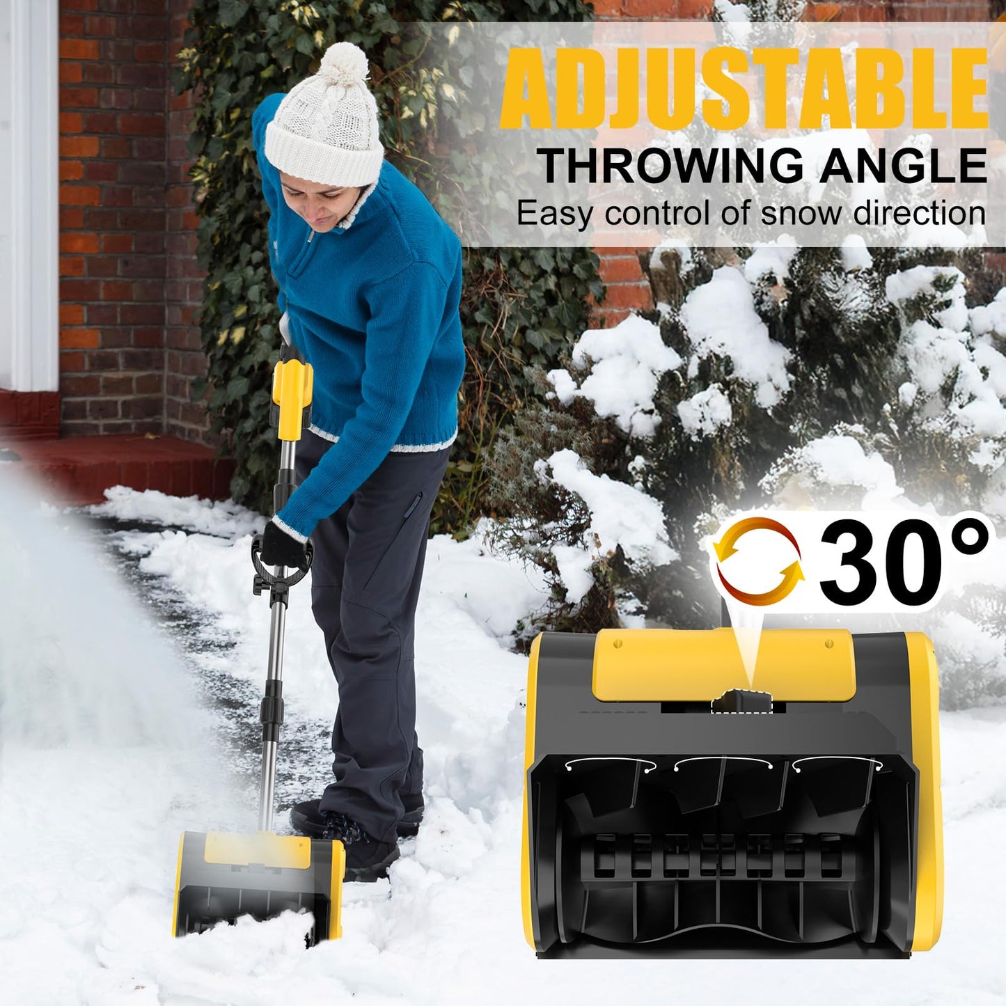 Cordless Electric Snow Shovel, Brushless 12-Inch Width 6-Inch Depth Snow Blower, Lightweight Snow Thrower Machine, Efficient Snow Removal with Battery and Charger, 2 Batteries