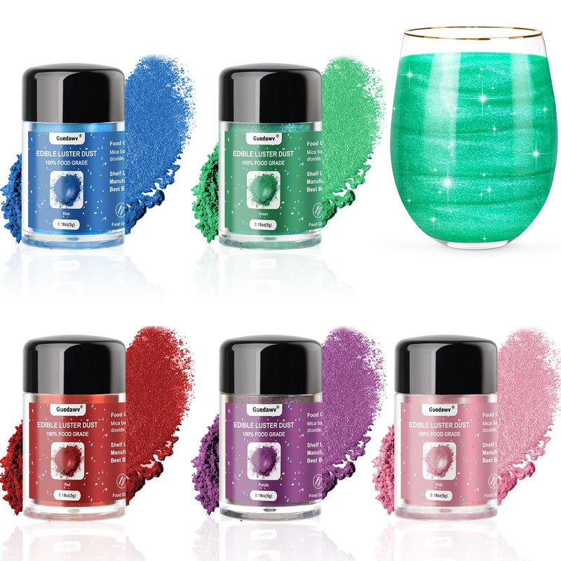 5 Colors Edible Glitter Set, Food Grade Edible Glitter for Drinks, Flavorless Luster Dust Shimmer Powder for Baking, Cakes, Cocktails, Beverages, Strawberries, Cookies, Candies, Fondant (5g/Bottle)