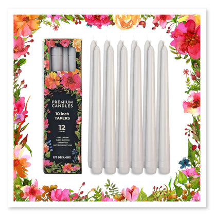 Cement Gray Candles 10 Inch, 12 Pack - Unscented Dripless Dinner Candles, 7 Hour Burn Time, Premium Solid Wax Candlesticks for Weddings, Parties, Events & Home Decor