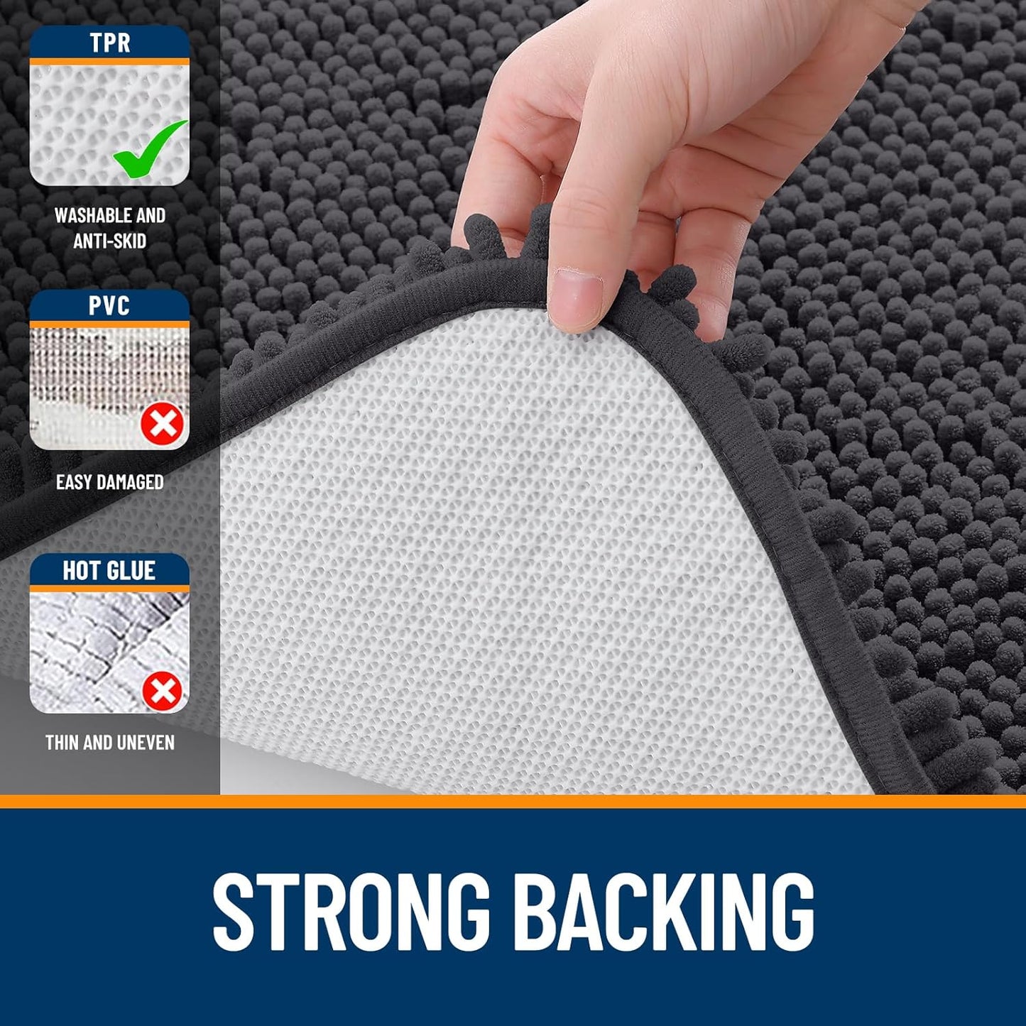 OLANLY Bathroom Runner Rugs - Soft Absorbent Chenille with Rubber Backing | 47x17 Inches, Dark Grey