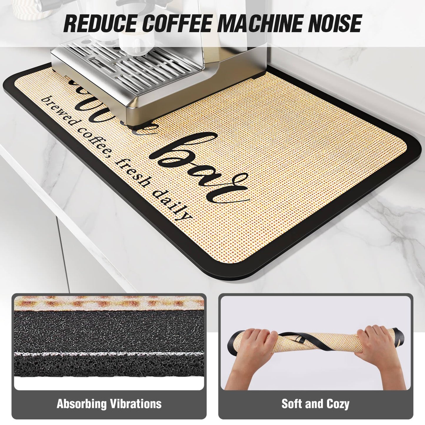 DK177 Coffee Mat - Dish Drying Mat for Kitchen Counter, Hide Stain, Absorbent with Waterproof Rubber Backing, Fit Kitchen Dish Rack Bar Accessories (Coffee Bar, 24" x 16")