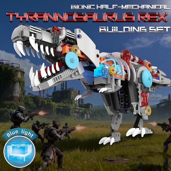 Mechanical T-Rex Dinosaur Building Set with Lights Rotatable Components &amp Display Stand STEM Building Toy for Boys 8-14 Home Office Decor for Adults Mechanical Enthusiasts (730PCS)