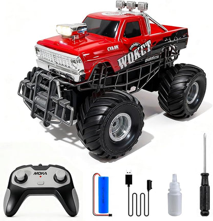 Highspeed Entry Level red rc Monster Truck with Light Spray 2.4GHz Upright 360 Rotate 4WD Monster Trucks rc Cars 20+ KM/H Monster Trucks 70min (Max) RuntimeEaster Birthday Gift Toddler Toys 8-12