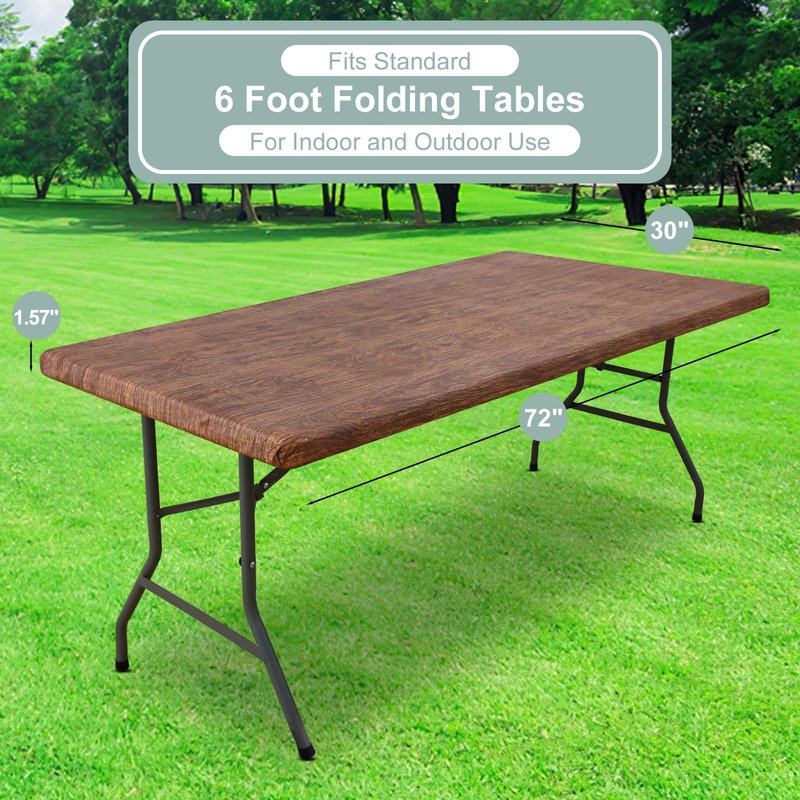 misaya Rectangle Vinyl Tablecloth, Fitted Table Cover, Waterproof, Elastic Edge, Plastic Table Cloth Fit 6 Foot Folding Tables for Picnic, Indoor and Outdoor (Oak Wooden Grain, 30 x 72 inch)