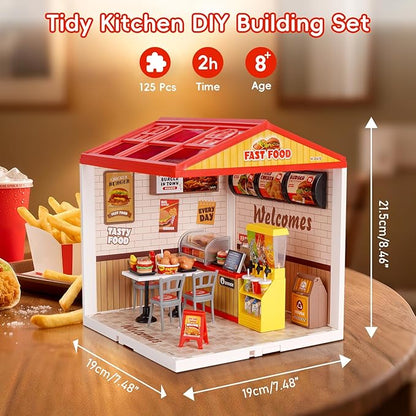 LED Building Blocks for Adults 1:24 DIY Miniature Dollhouse Kits with Roof &amp Dustproof Cover Tiny House Toy Building Sets for Kids Ages 8-12-15 Birthday Hobbies Gift for Men Women Boy Girl