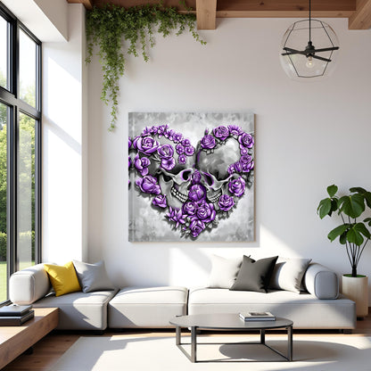 Artsbay Skull Wall Art Purple Skeleton Wall Decor Gothic Painting for Halloween Bedroomm Living Room 20" x 20"