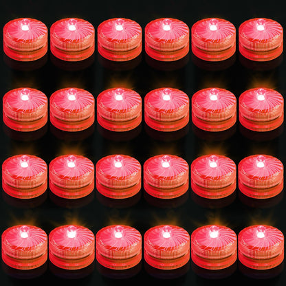 Mini Submersible LED Light, 24pcs Red Waterproof Flameless Candles Tealights, Underwater Batteery Powered Tea Lights for Wedding Home Vase Festival Party Decoration