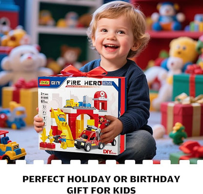 Fire Station Playset Fire Trucks for Toddlers 3-5 Classic Big Building Blocks Compatible with Lego Fire Station and DUPLOs for Age 3-5 Firefighter Gifts Firetruck Toys 3-5 Years Old