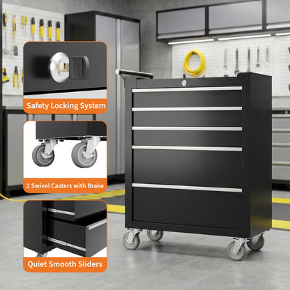 Rolling Tool Chest, 5 Drawers Tool Storage Cabinet with Wheels, Portable Tool Cabinet Organizer with Locking System & Drawer Liners,Universal Lockable Wheels, Tool Storage Cart for Garage, Workshop