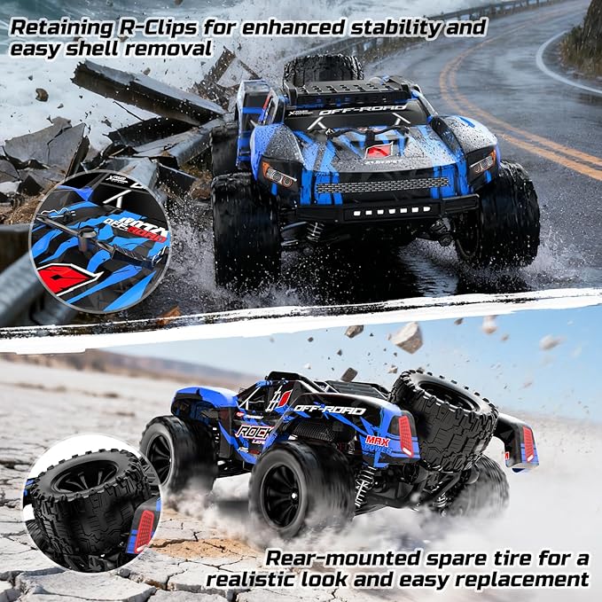 DEERC 1:12 Fast RC Cars 45KPH 4WD High Speed Short Course RC TruckOff-Road All Terrain Remote Control Car with 2 Rechargeable Batteries &amp Spare Tire2.4GHz RC Monster Truck for Adults Kids Boys