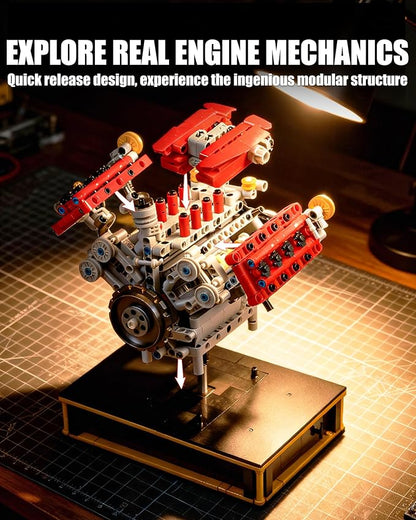 Mini V8 Engine Kits That Runs Build Your Own V8 Engine Building Set with Motor and Battery STEM Physical Science Educational Toy for Adults Kids Age 14+ (1123PCS)