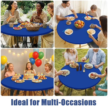 Moosfor Round Spandex Tablecloth, Elastic Fitted Waterproof Tablecloths for 31"-35" Tables, Stretch Washable Picnic Table Cover for Camping, Dining, Indoor and Outdoor, Blue
