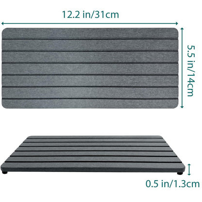 NiuYichee 2 PCS Water Absorbent diatomite Coasters, 12" x 5.5" Water Absorbing Stone Tray for Sink, Stone Drying mat for Kitchen Counter, Stone soap Tray Used for Hand Soaps & toiletries & Plants