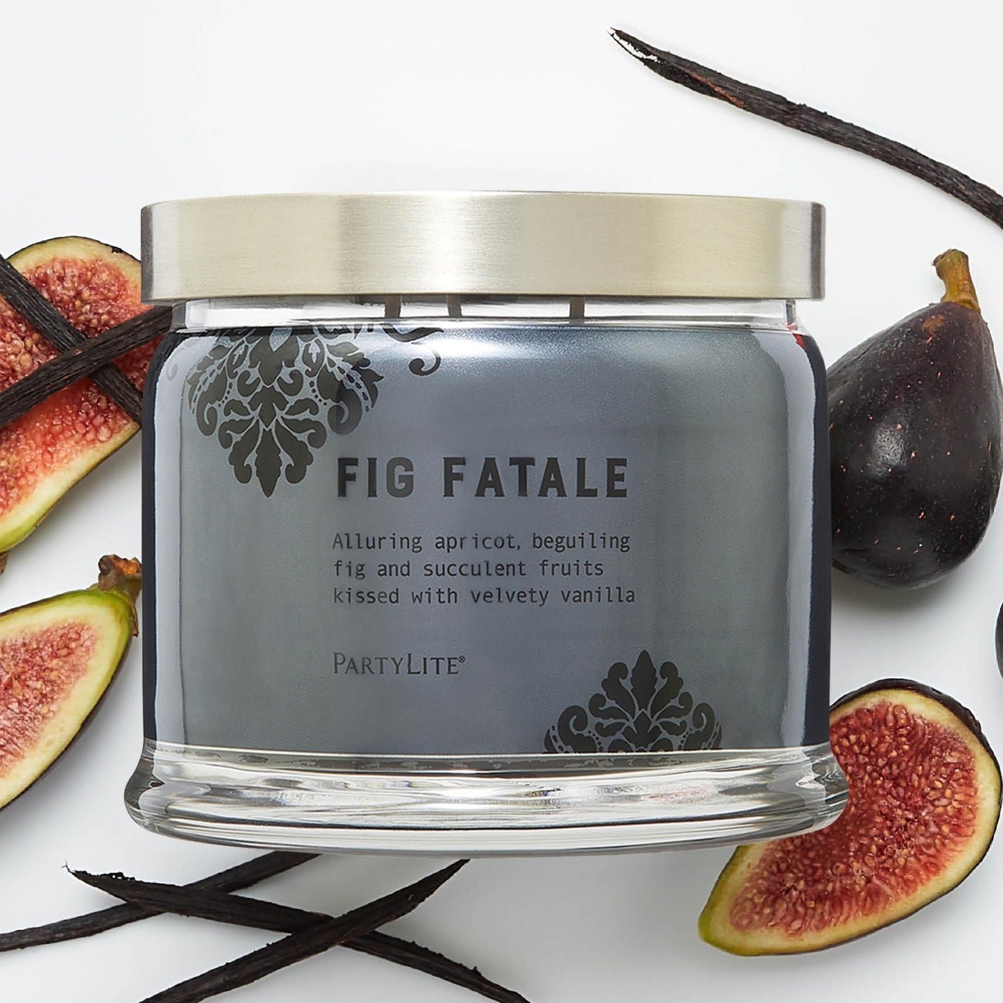 PartyLite Fig Fatale Scented, Notes of Apricot, Green Fig, Peach, Mango, Strawberry and Vanilla,13.2oz 3-Wick Jar Candle, 45 Hour Burn Time, Luxurious Fragrance, Perfect for Gifting