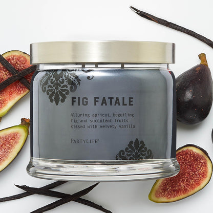 PartyLite Fig Fatale Scented, Notes of Apricot, Green Fig, Peach, Mango, Strawberry and Vanilla,13.2oz 3-Wick Jar Candle, 45 Hour Burn Time, Luxurious Fragrance, Perfect for Gifting