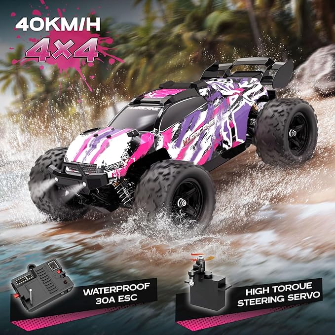 YESHIN 1:18 Waterproof Pink RC Car Toys 4X4 All Terrain Hobby Remote Control Truck with 2 Rechargeable Batteries Toy Vehicle Gift for Adults