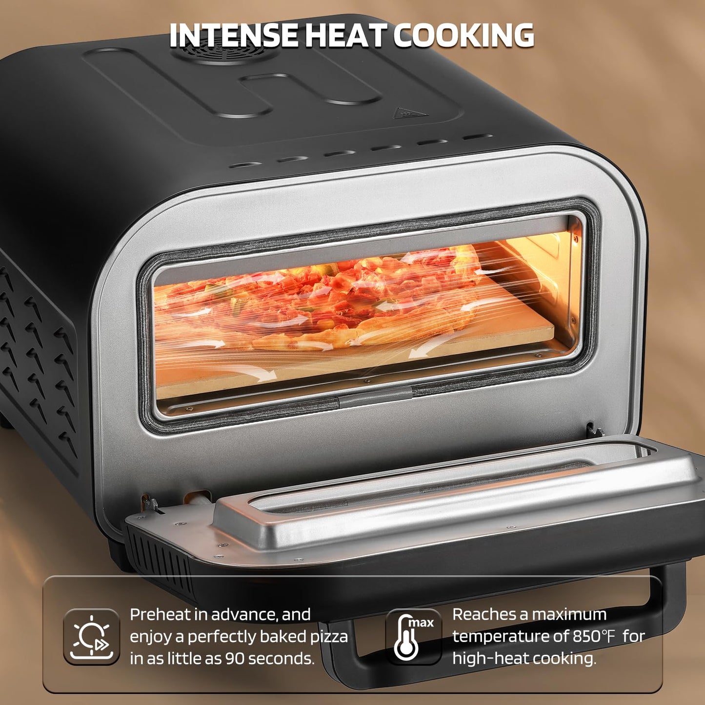 Lagute Electric Pizza Oven - 12-Inch Countertop Indoor Pizza Maker with 6 Presets, 850°F High Heat, Dual Heating Components, Pizza Stone & Peel Included