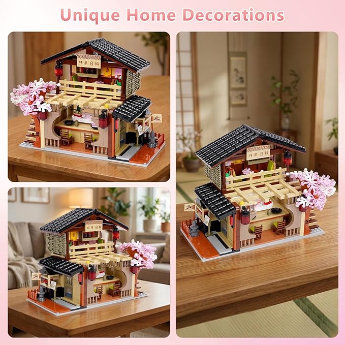 Toy Building Block Japanese Sushi Shop Model Kit Compatible with Regular Size Brick Creative Construction Shop House City View Birthday Gift for Adult Children Kids Boys Girls 8+ 763 PCS