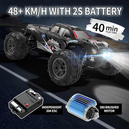 Hosim RC Truck 1:10 Scale 48+ KMH Remote Control Car for Adults 4X4 All Terrains Off-Road RC Car Waterproof Electric RC Cars for Boys Age 8-12 Toy Gift 40+ Min Play with 2 Batteries Monster Trucks