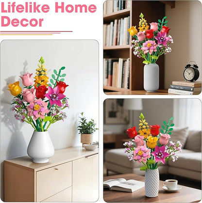 Flowers Bouquet Building Set 765PCS Wildflower Botanical Collection Kit Artificial Plant Floral Toy for Adults Women Kids Girls Home Office Decor Gift for Christmas Valentine's Day Mother's Day