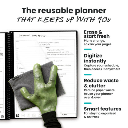 Rocketbook Flex Reusable Planner, Smart Undated, Daily, Weekly, Monthly, Annual Calendar Templates, Letter Size 8.5x11, Black (Pack of 1)
