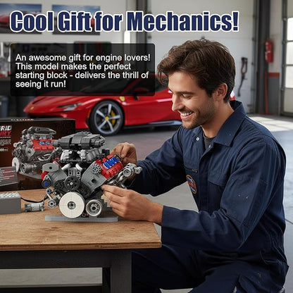 V8 Engine Building Set for Adults Build Your Own MOC Mini V8 Engine STEM Model Toy with Motor Model kit That Run Car Engine Building Blocks for Teens &amp Kids Boys (1189PCS)