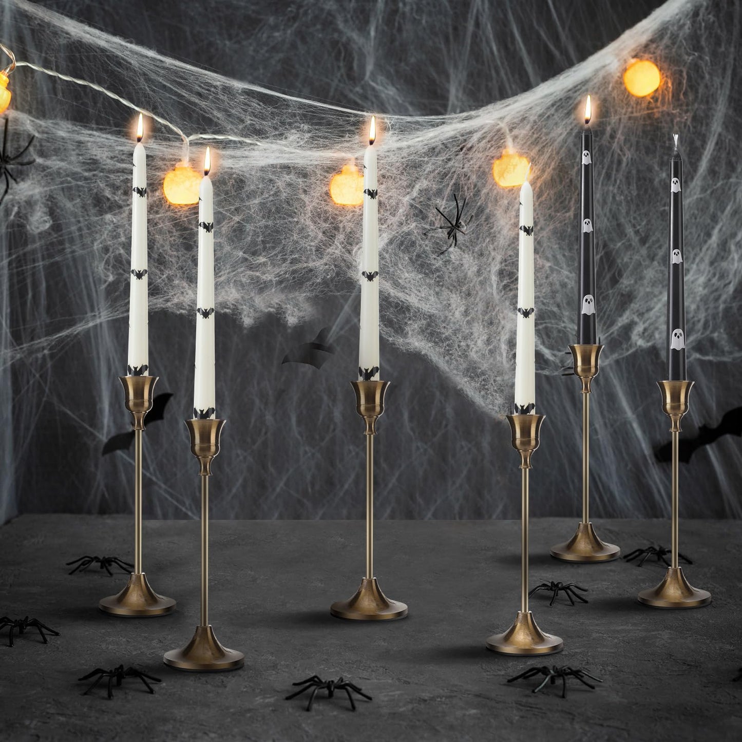 Conelist 6 Pcs Taper Candles 10 Inch Candle Sticks for Bachelorette Bridal Wedding Party Baby Shower Table Cake Decor(Butterfly Bat and Ghost,10 Inch,Black and White)