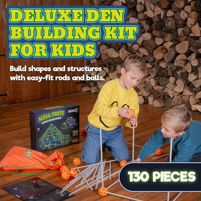 KiddyPlay Mega Forts - 130 Piece Fort Building Kit For Kids - Glow in the Dark DIY Fort Making Kit - Build a Fort Building Kit - STEM Building Toys For Kids
