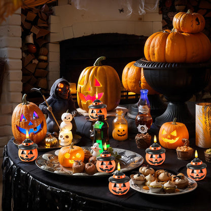 Homemory Real Wax Pumpkin Candles, 2 Pcs Flickering Flameless Candles with 6hrs Timer, LED Halloween Pumpkin Lamp, Battery Operated Lights for Home Halloween Decor, Theme Party, Orange