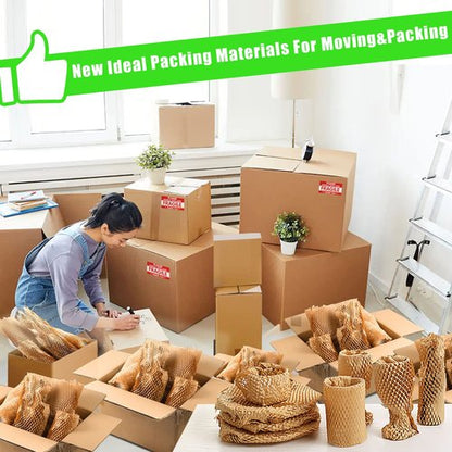 Honeycomb Packing Paper, MINHAO 15"x230' Eco Friendly Packing Paper for Moving Recyclable Honeycomb Paper Moving Supplies Bubble Paper Wrapping Protective Roll, With 36 Fragile Sticker Labels